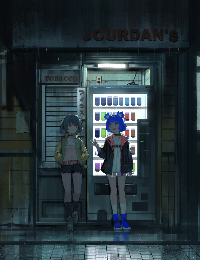 2girls, :d, absurdres, against_wall, animal_ears, bear_ears, bear_girl, belt