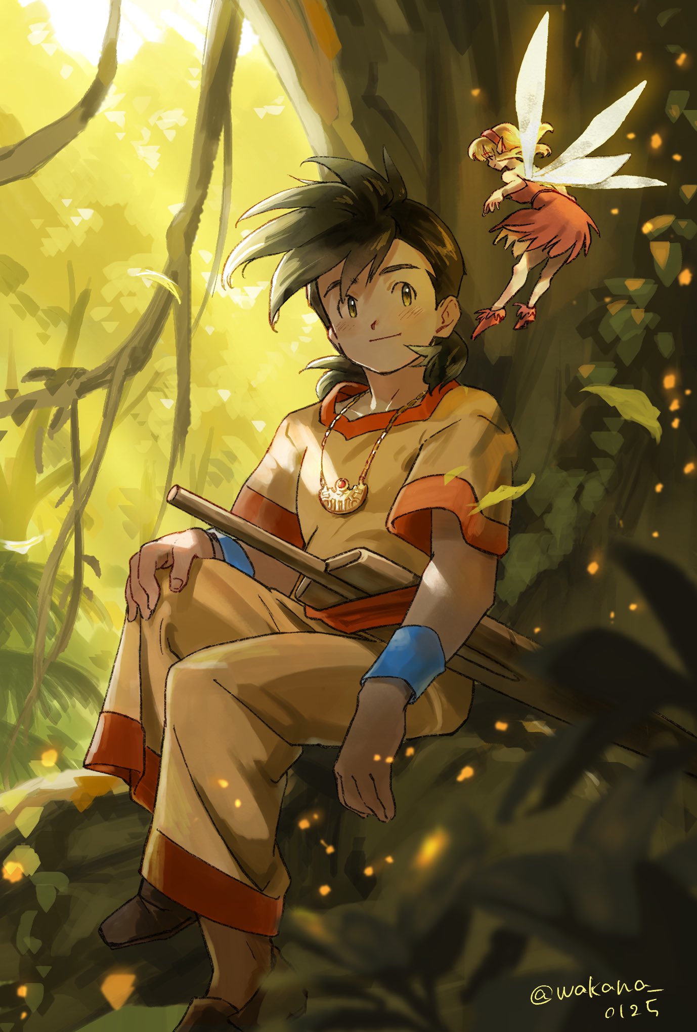dragon_quest_roto_no_monshou, fairy, fairy_wings, foot_out_of_frame, highres, mini_person, roto_(dq3), wings