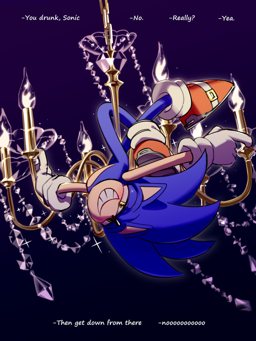 1boy, animal_ears, animal_nose, blush, chandelier, chaosrice, commentary, drunk