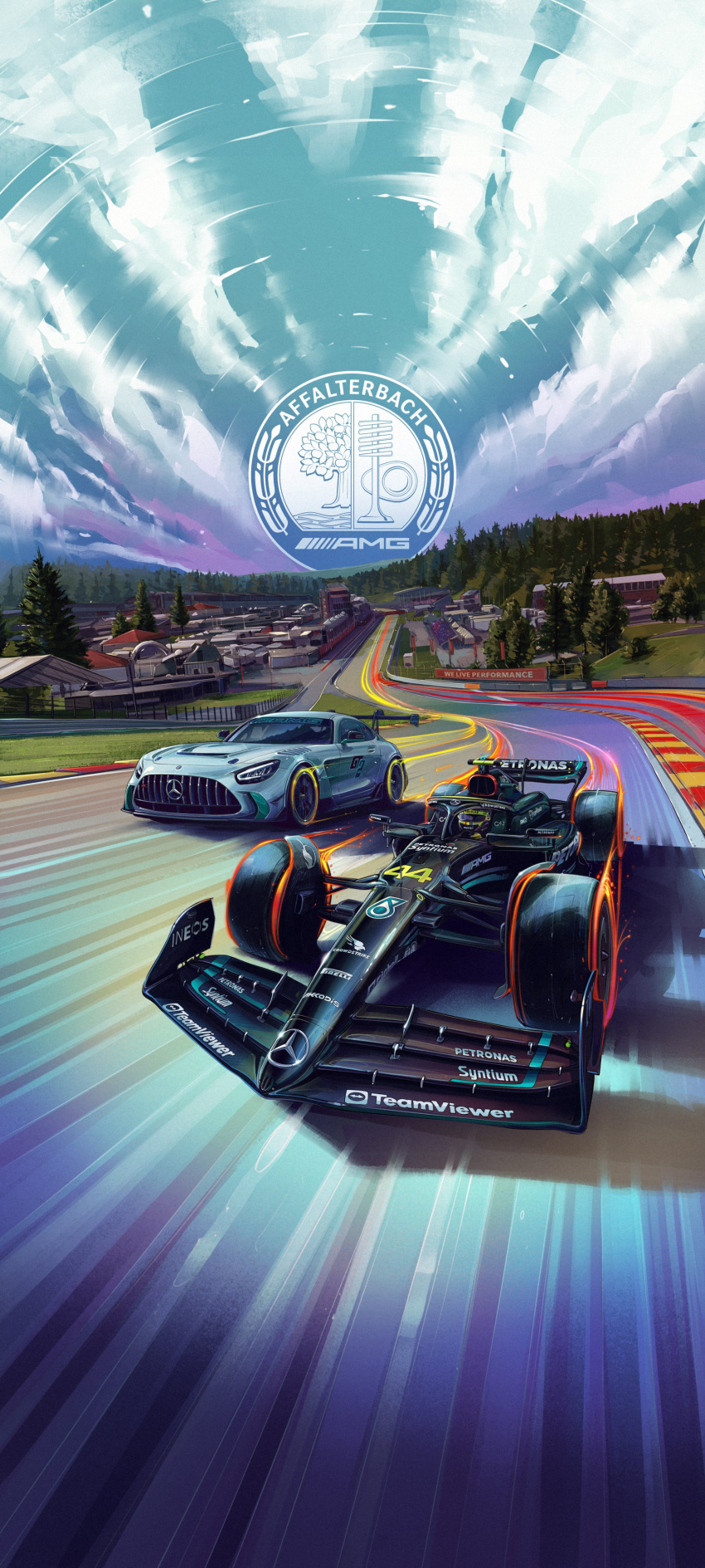 1boy, absurdres, andrew_mytro, car, circuit_de_spa-francorchamps, clouds, english_commentary, formula_one