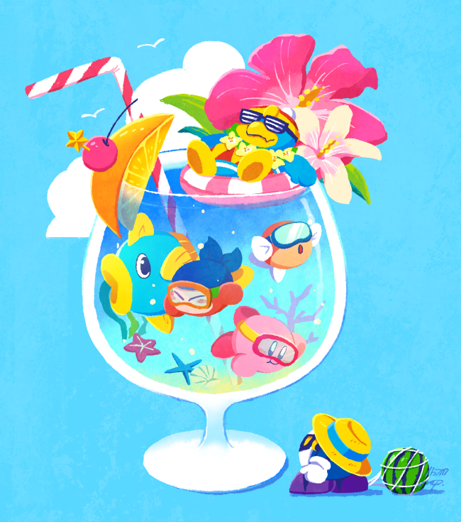 :o, :t, bandana, bandana_waddle_dee, blipper, blue_background, blue_bandana, blush
