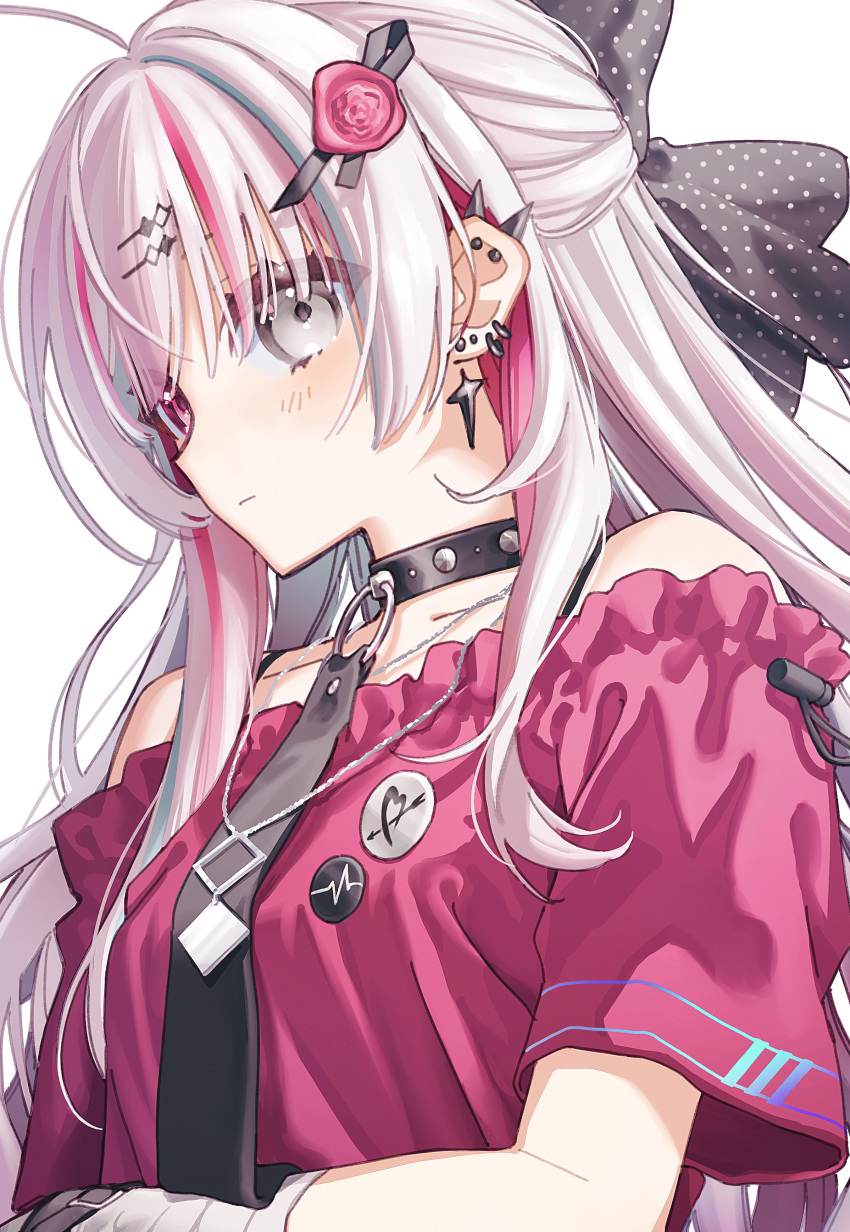 1_ma, 1girl, absurdres, black_choker, black_necktie, blush, bow, choker