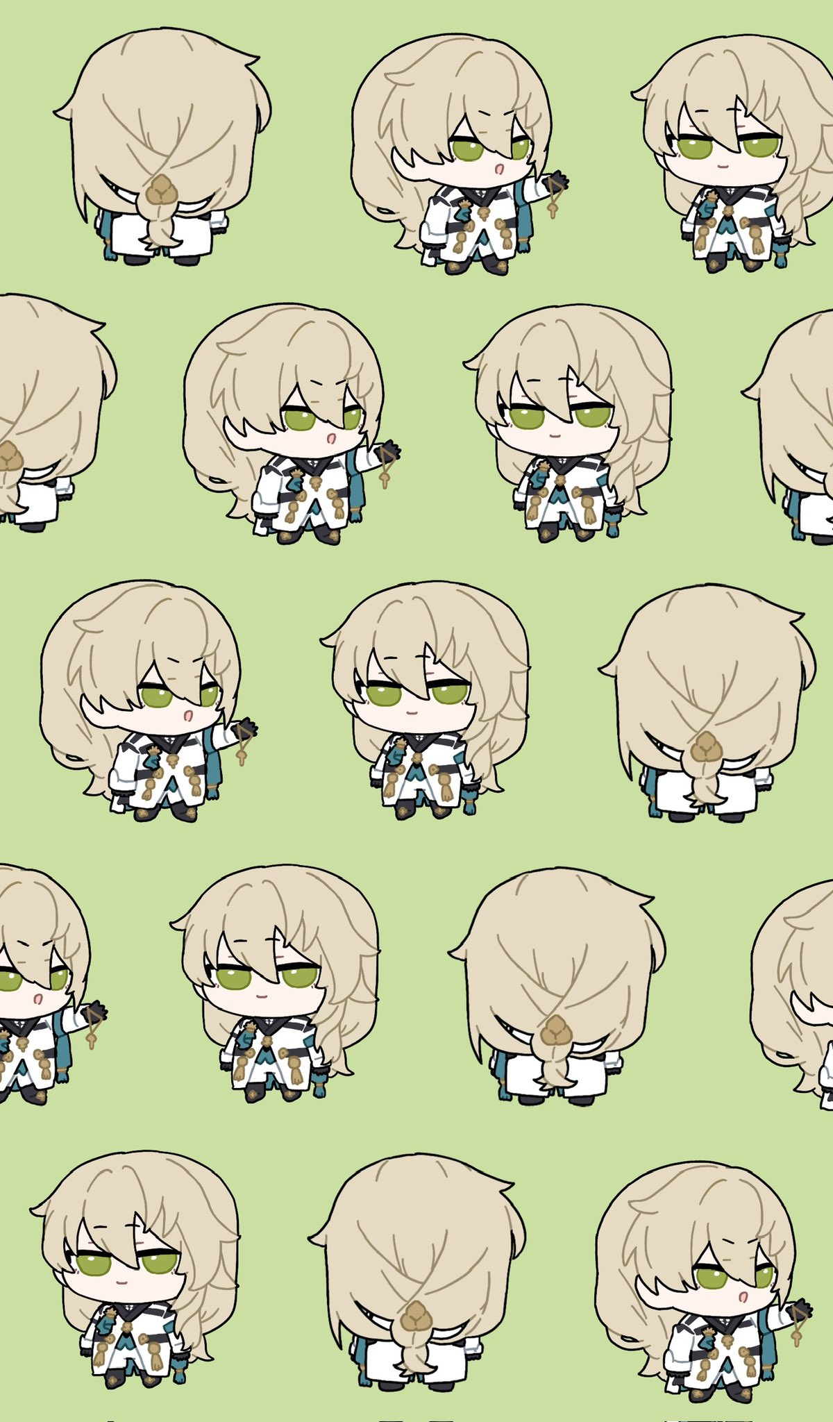 1boy, back, black_footwear, black_gloves, blonde_hair, chibi, chinese_clothes, cross