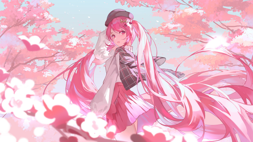 1girl, absurdly_long_hair, absurdres, acr_(ars4443), aqua_sky, arm_at_side, blazer, blouse