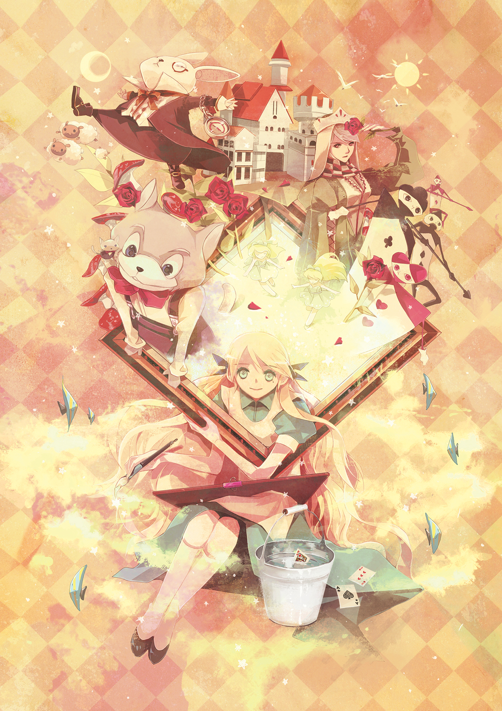 alice_in_wonderland, apron, bucket, card, card_creature, cards, castle, cat