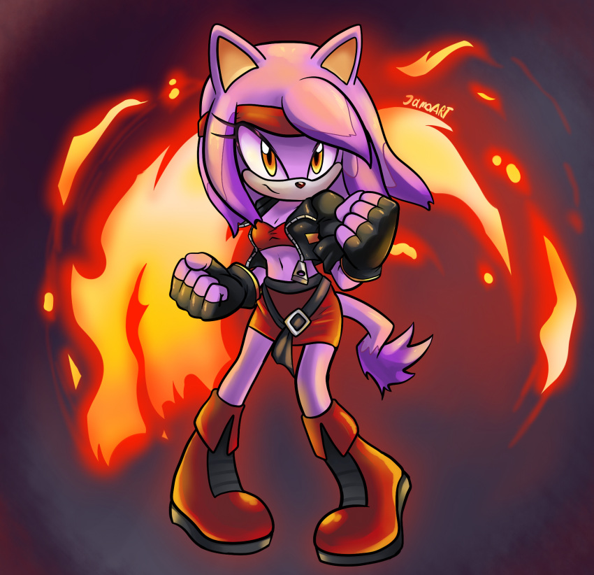 animal_ears, belt, black_gloves, black_jacket, blaze_fielding, blaze_the_cat, cat_ears, cat_girl