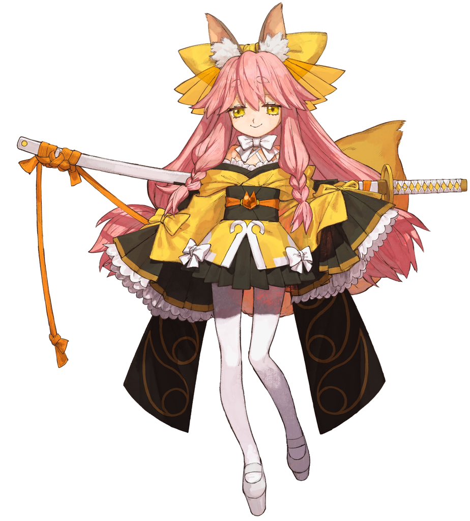 animal_ears, fate/samurai_remnant, fate_(series), fox_ears, fox_girl, fox_tail, full_body, japanese_clothes