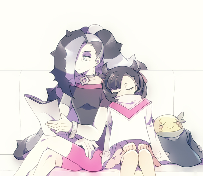 1boy, 1girl, asymmetrical_bangs, black_hair, brother_and_sister, closed_eyes, clothes_blanket, couch