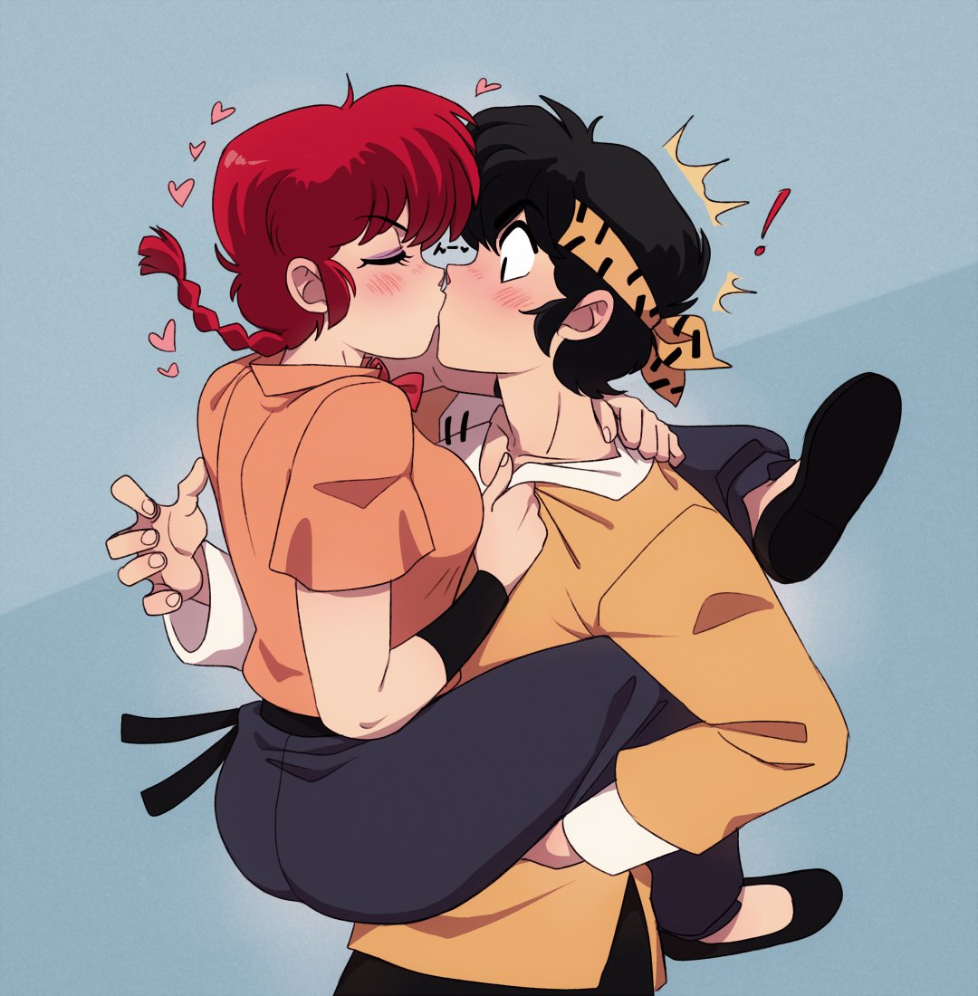 1boy, 1girl, ass, bandana, black_footwear, black_hair, blush, breasts