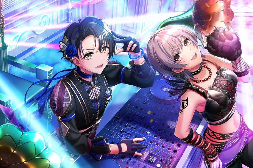 black_hair, d4dj, jacket, miyake_aoi, short_hair, smile, weronika_(d4dj), yellow_eyes