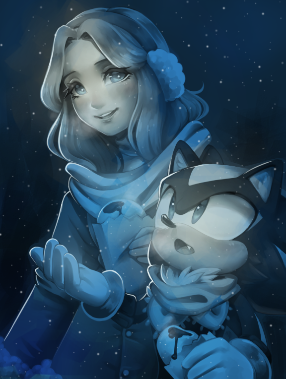 1boy, 1girl, alternate_eye_color, animal_ear_fluff, animal_ears, animal_nose, black_fur, black_sky