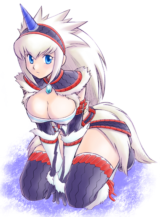 breasts, cleavage, elbow_gloves, gloves, hairband, horn, horns, kirin