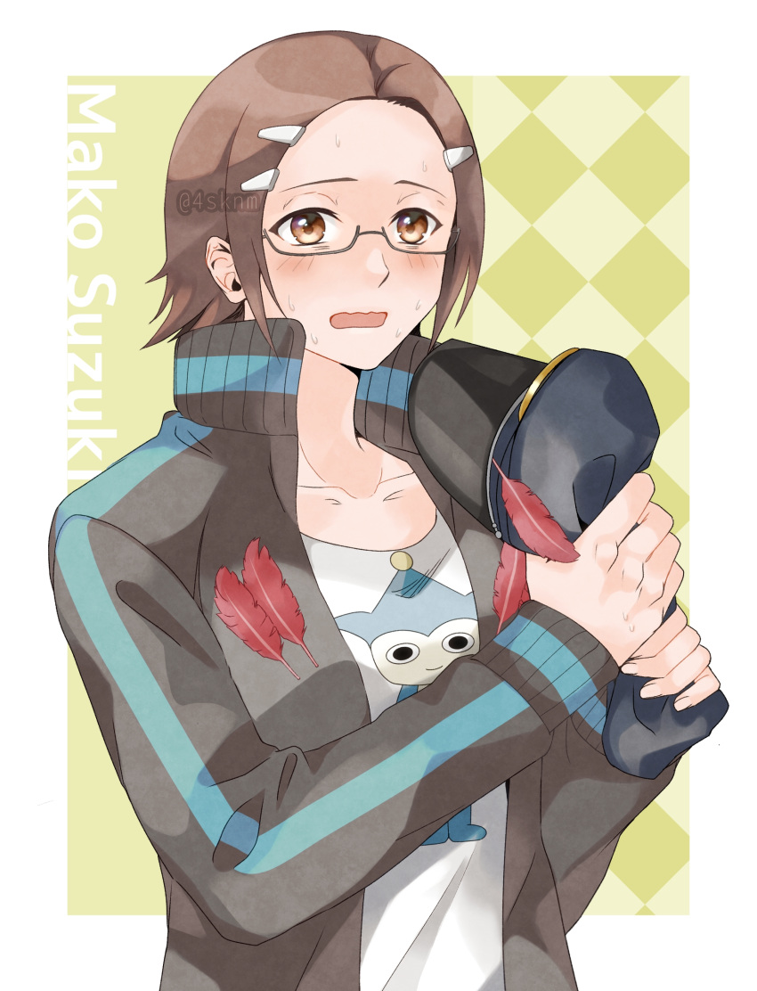1girl, :o, ace_attorney, ace_attorney_investigations, black_jacket, blue_badger, blush, brown_hair