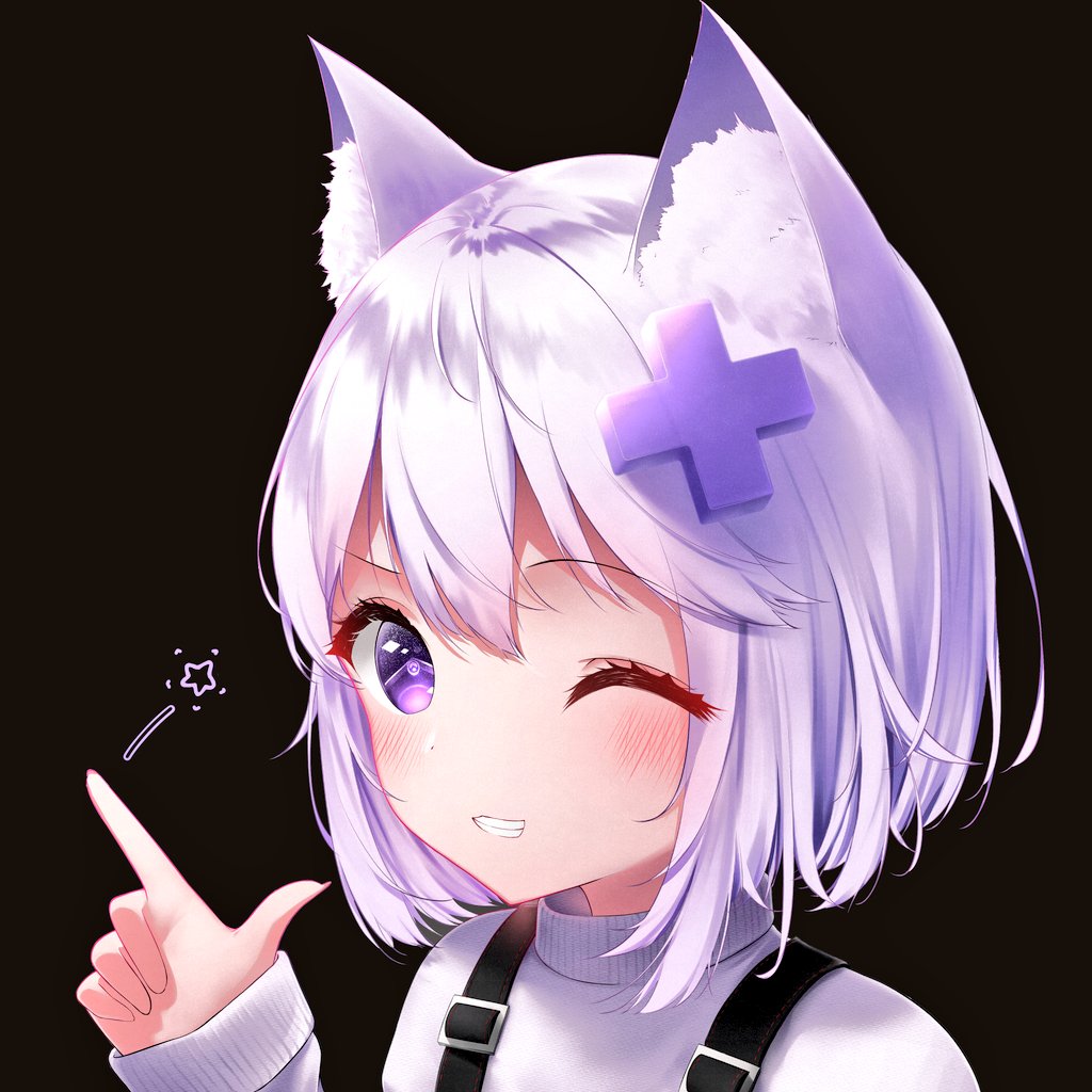 1girl, animal_ear_fluff, animal_ears, black_background, blush, cross_hair_ornament, filian_(vtuber), fox_ears