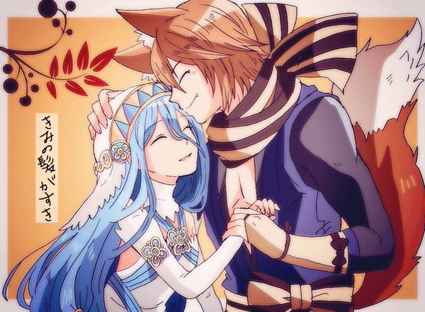 animal_ears, aqua_hair, azura_(fire_emblem), closed_eyes, closed_mouth, couple, fire_emblem, fire_emblem_fates