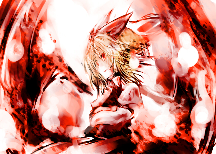 blonde_hair, bow, gengetsu, hair_bow, mr.milk_caramel, red_eyes, solo, touhou