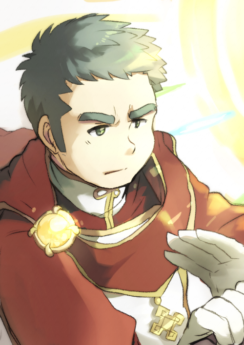 1boy, character_request, crave_saga, dutch_angle, fighting_stance, frown, green_hair, hand_up, hiratai_tori, light, looking_ahead, male_focus, serious, short_hair, sideburns, solo, thick_eyebrows, upper_body