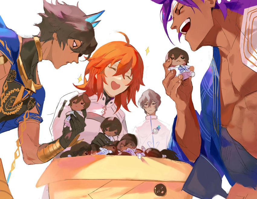 absurdres, arjuna_(fate), arjuna_alter_(fate), armlet, bare_pectorals, bhima_(fate), black_gloves, black_hair