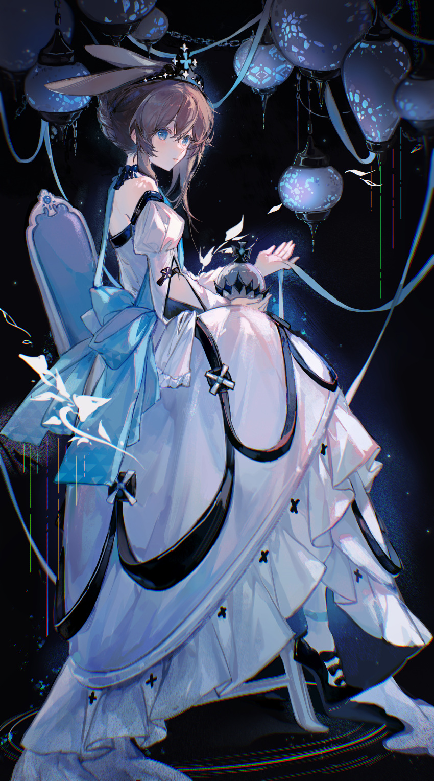 1girl, absurdres, ambience_synesthesia, amiya_(arknights), animal_ears, arknights, back_bow, black_collar