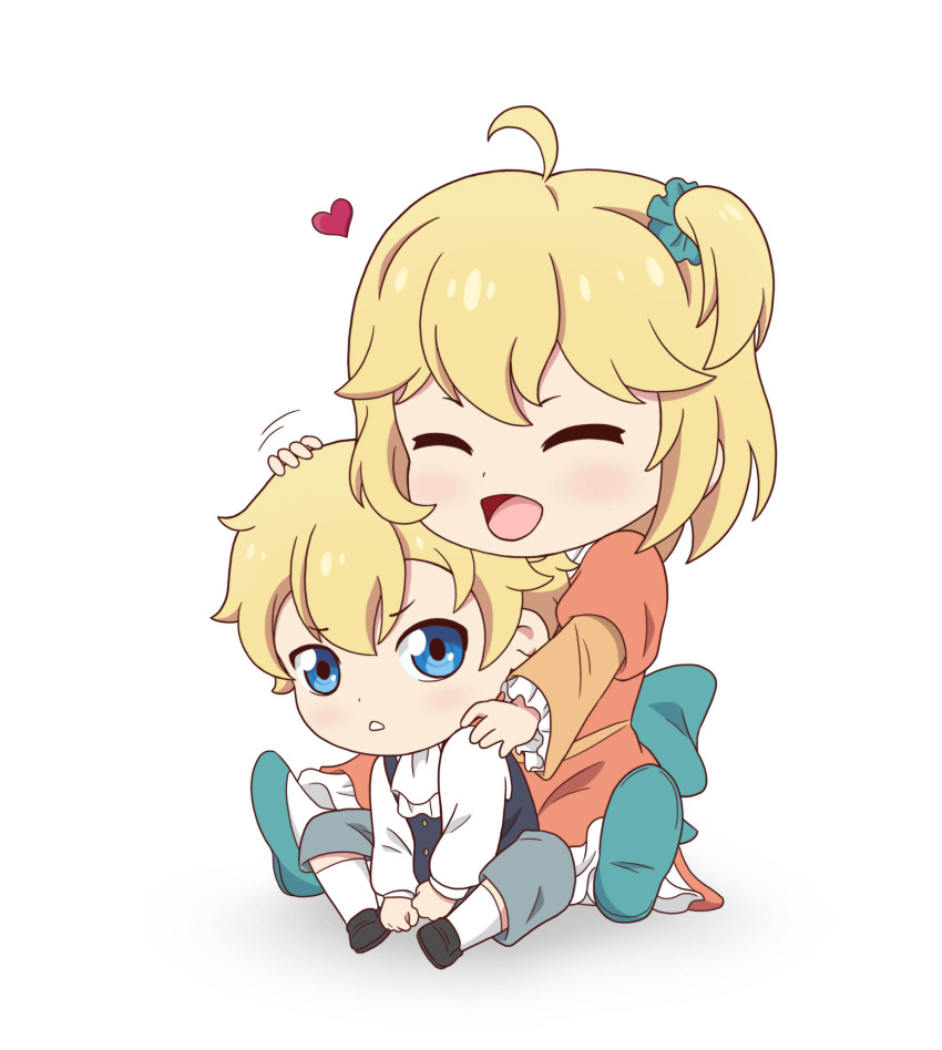 1boy, 1girl, absurdres, aged_down, ahoge, algard_von_palettia, anisphia_wynn_palettia, blonde_hair