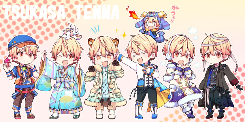 +_+, 1boy, animal_ears, arm_up, armband, bandages, belt, black_gloves