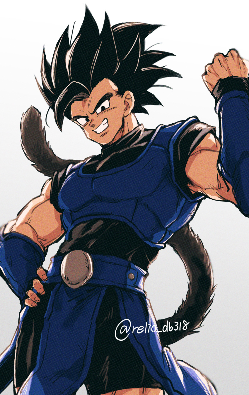 1boy, absurdres, armor, black_eyes, black_hair, blue_wristband, clenched_hand, dragon_ball_legends