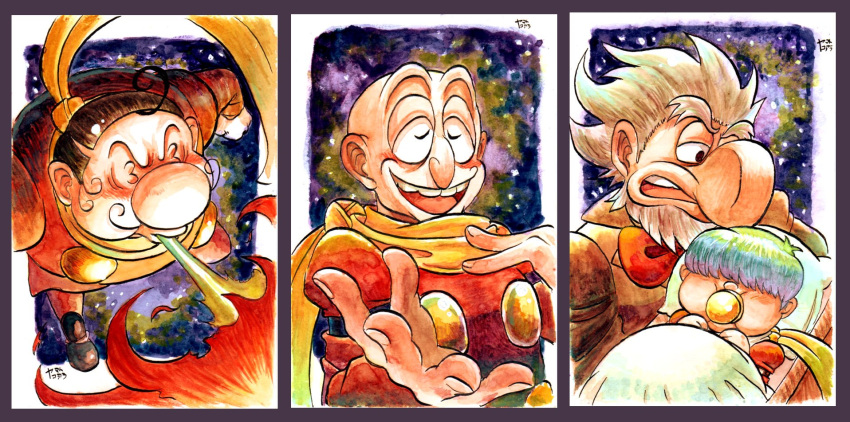 4boys, baby, bald, beard, big_nose, black_eyes, black_footwear, black_hair