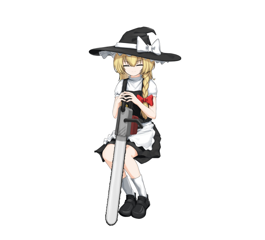 1girl, absurdres, apron, black_footwear, black_headwear, black_skirt, bow, braid