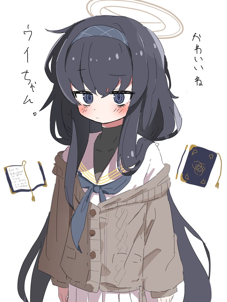 1girl, black_hair, black_undershirt, blue_archive, blue_eyes, blue_hairband, blue_neckerchief, blush