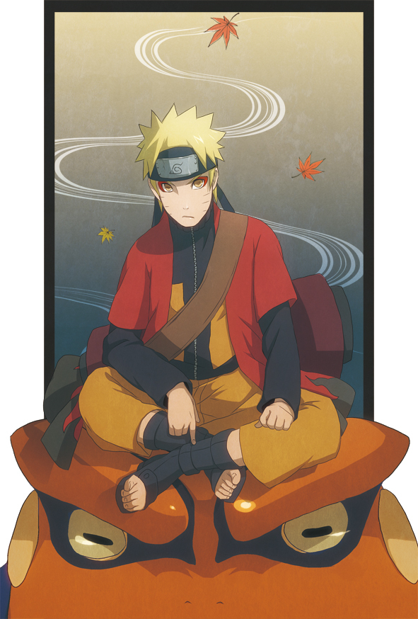 animal, blonde_hair, forehead_protector, fusion-s, gamakichi, giant_toad, headband, indian_style