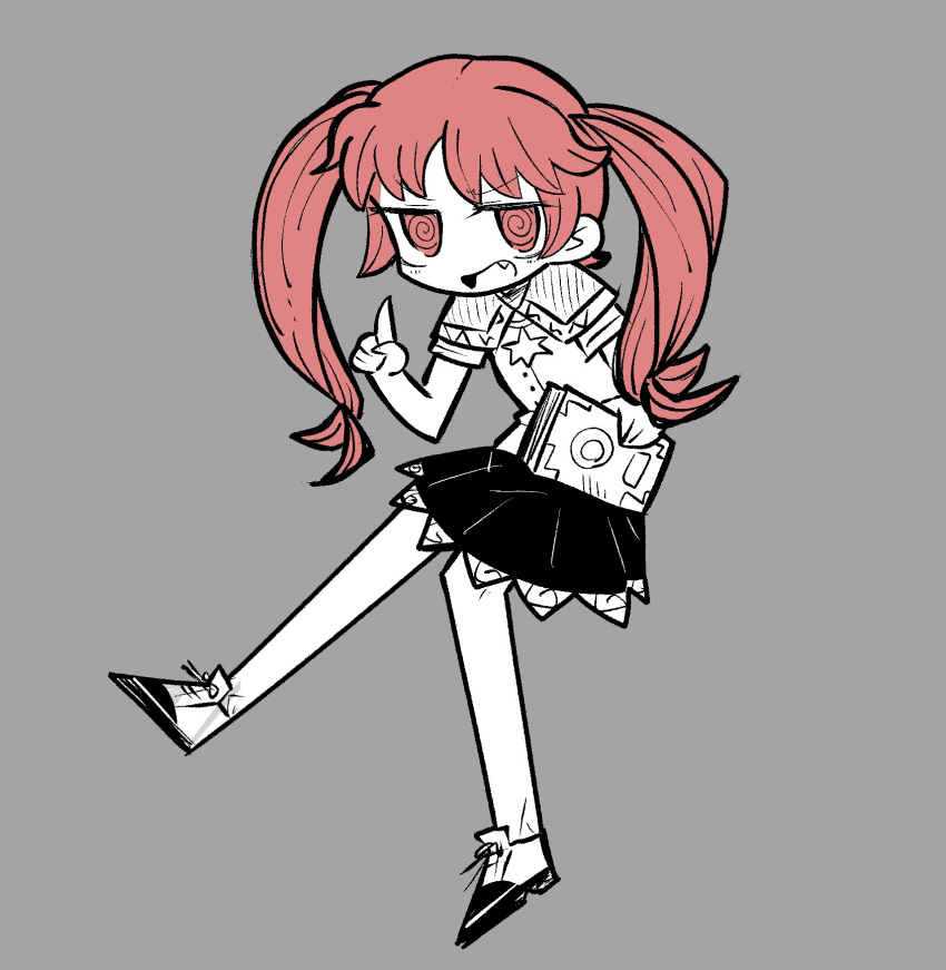 1girl, @_@, book, capelet, chaos_wizard, fang, floating, full_body