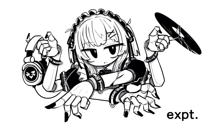 1girl, bags_under_eyes, bow, bowtie, collared_shirt, cracked_skin, cropped_torso, cross-shaped_pupils