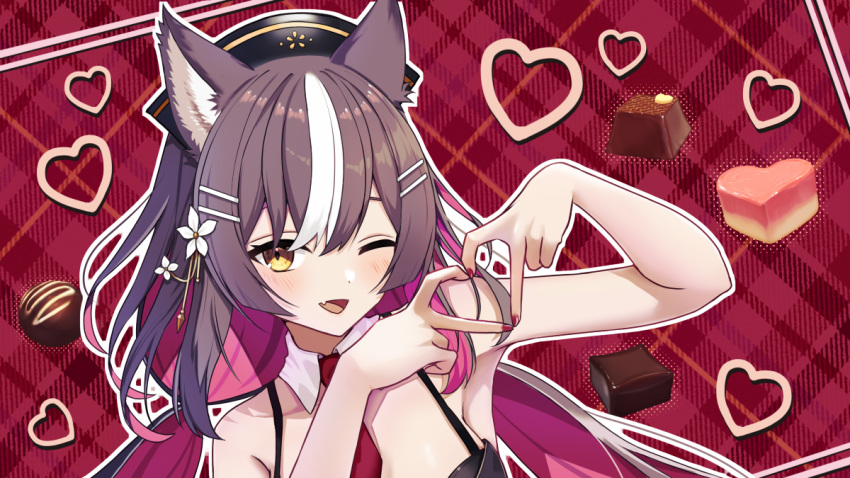 1girl, animal_ear_fluff, animal_ears, armpits, beret, black_bra, black_headwear, bra