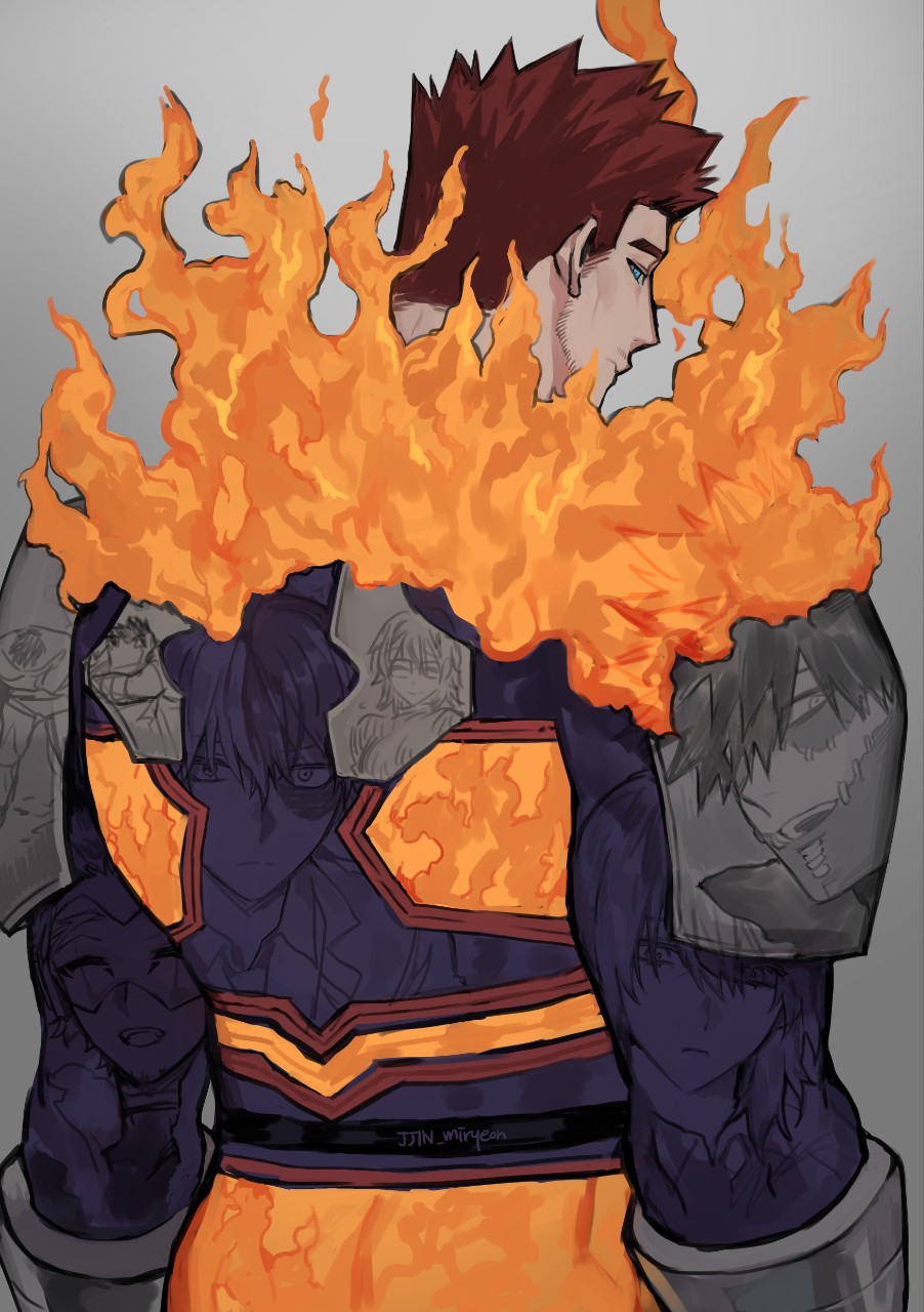 1boy, armor, arms_at_sides, blue_bodysuit, bodysuit, boku_no_hero_academia, cowboy_shot, dabi_(boku_no_hero_academia)