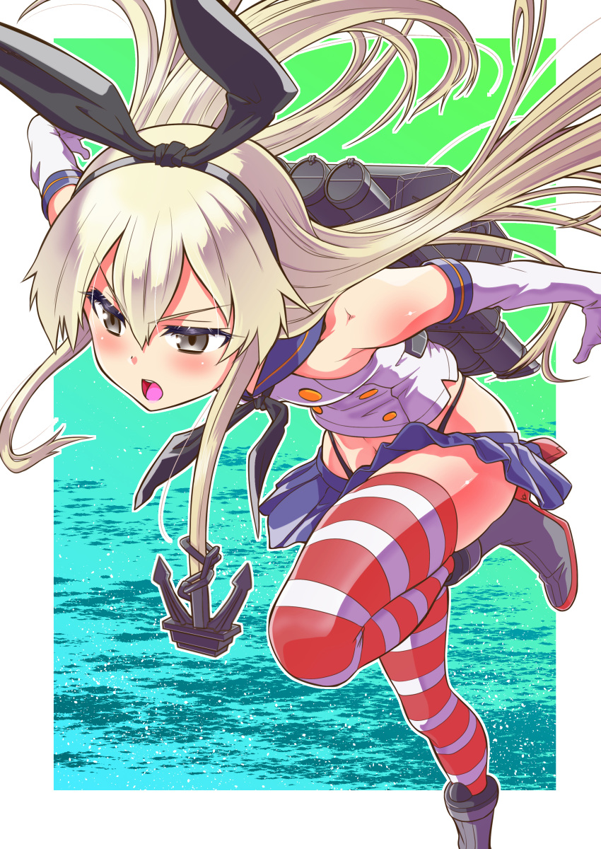 1girl, absurdres, anchor_hair_ornament, animal_ears, armpits, black_panties, blonde_hair, blue_sailor_collar