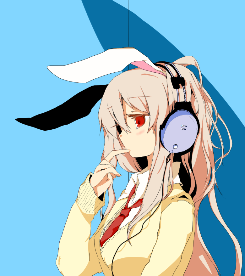 animal_ears, azuma_seiji, brown_hair, bunny_ears, colored, headphones, hyaa, parody