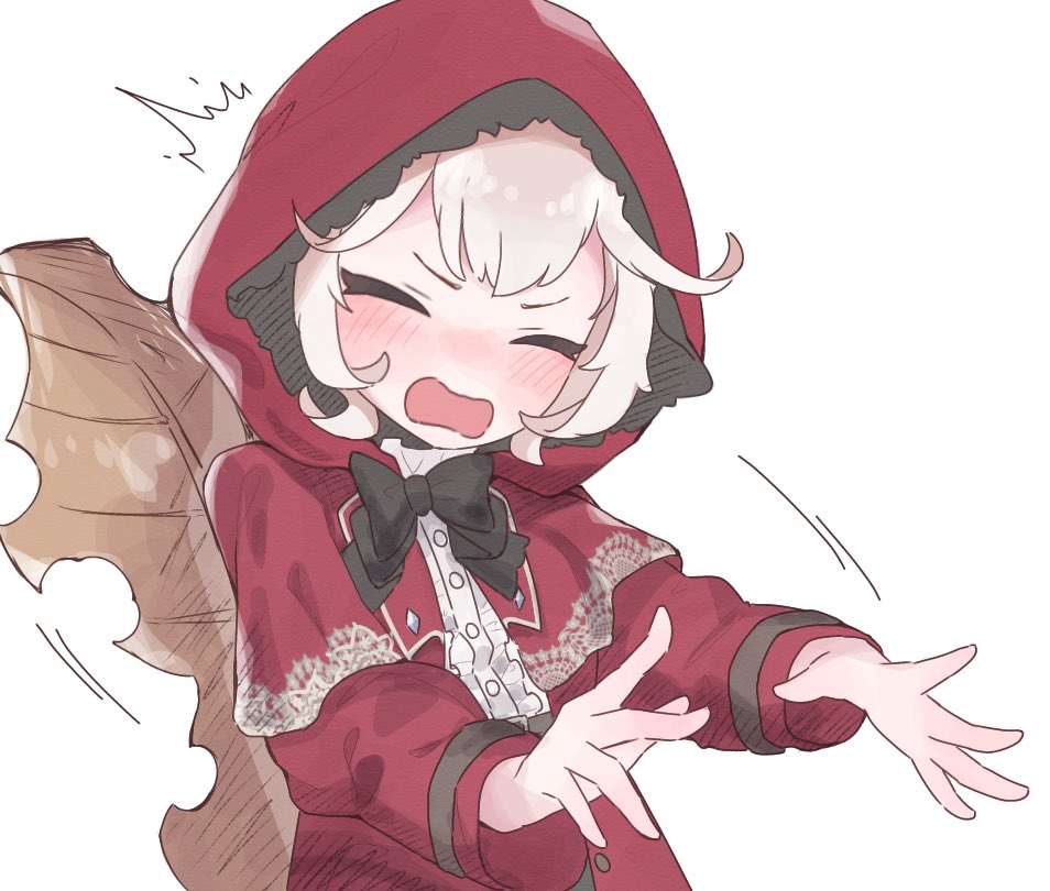baweng_satanic_leaf_gecko_(kemono_friends), black_bow, black_bowtie, blush, bow, bowtie, capelet, center_frills