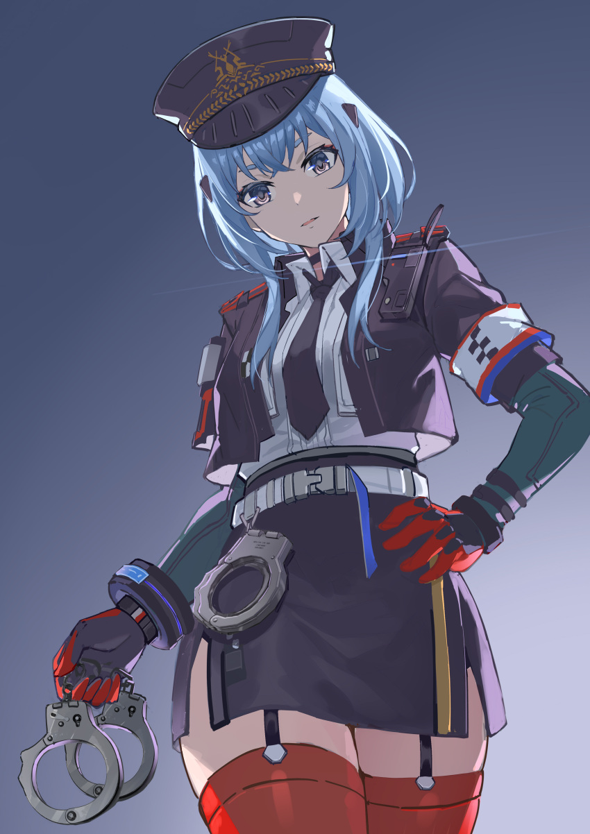 1girl, absurdres, alisa_(punishing:_gray_raven), belt, black_headwear, black_jacket, black_necktie, black_skirt