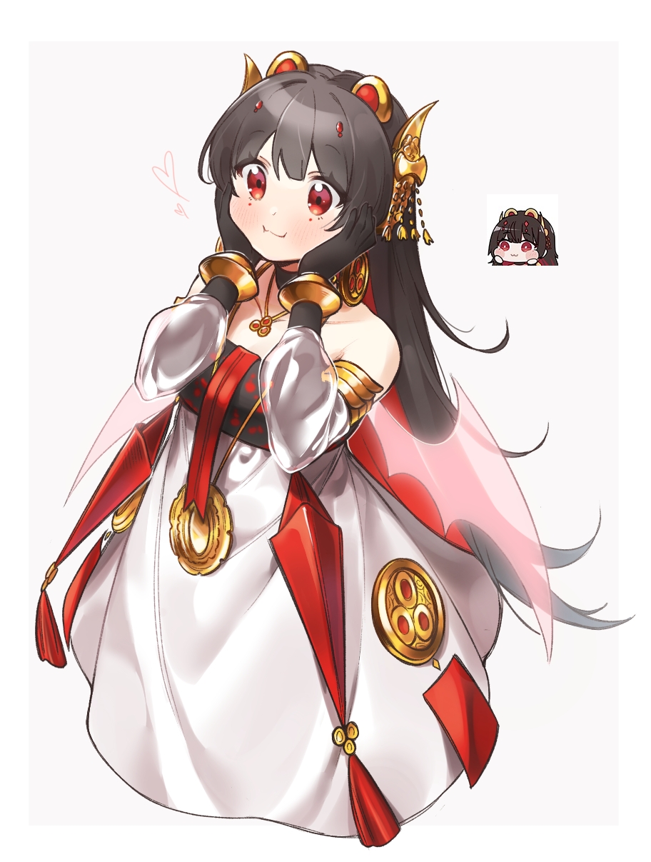 123ab456c, 1girl, armlet, bare_shoulders, black_gloves, black_hair, chibi, chinese_clothes