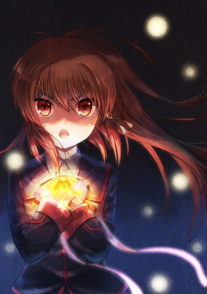 1girl, ahoge, black_background, black_jacket, commentary_request, darkness, eyebrows_hidden_by_hair, floating_hair