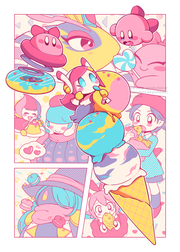 6+girls, ^_^, adeleine, aqua_hair, aqua_shirt, artist_name, bag, beret