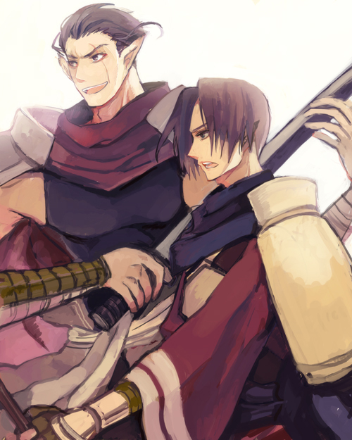 benawi, brown_hair, japanese_clothes, kurou, kurou_(utawareru_mono), male, migratory_tori, pointy_ears, short_hair, sword, utawareru_mono, utawarerumono, weapon