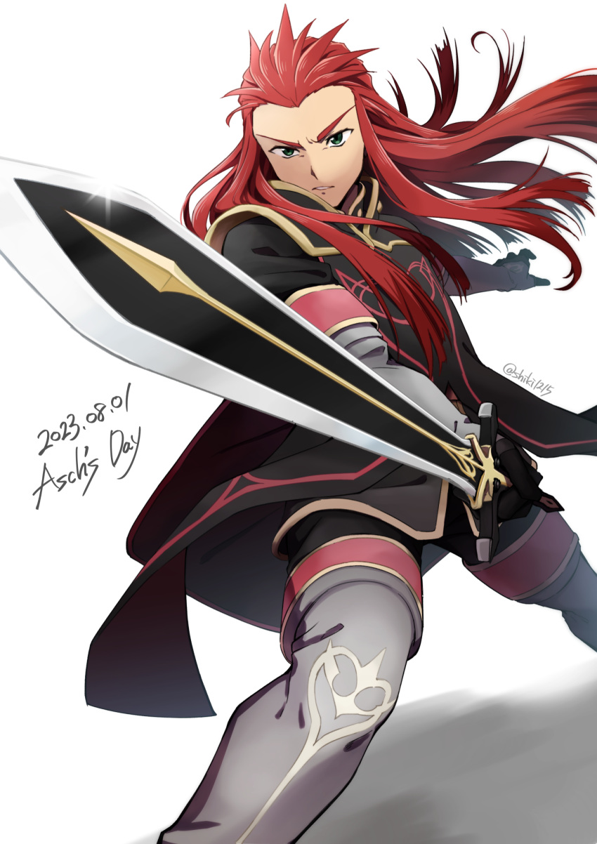 1boy, asch_(tales), black_gloves, black_jacket, black_pants, boots, character_name, commentary_request