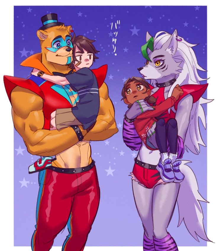 2boys, 2girls, animal_ears, animal_print, bandaid, bandaid_on_cheek, bandaid_on_face, bear_boy