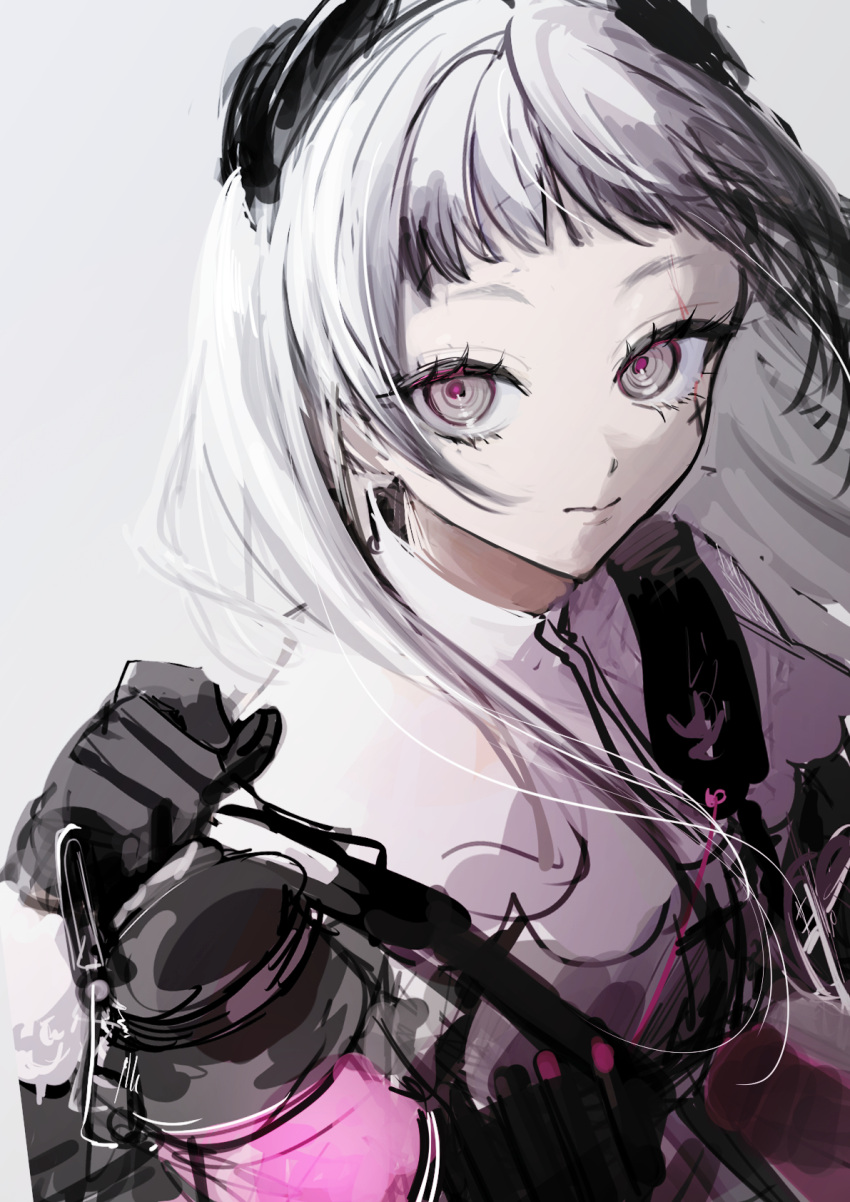 1girl, aizuki_sui, ammunition_belt, arknights, black_gloves, closed_mouth, fire, gloves
