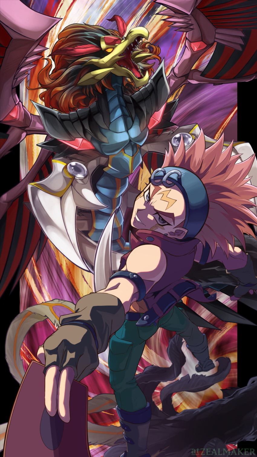 1boy, absurdres, beak, black-winged_assault_dragon, black-winged_dragon, black_feathers, boots, brown_gloves