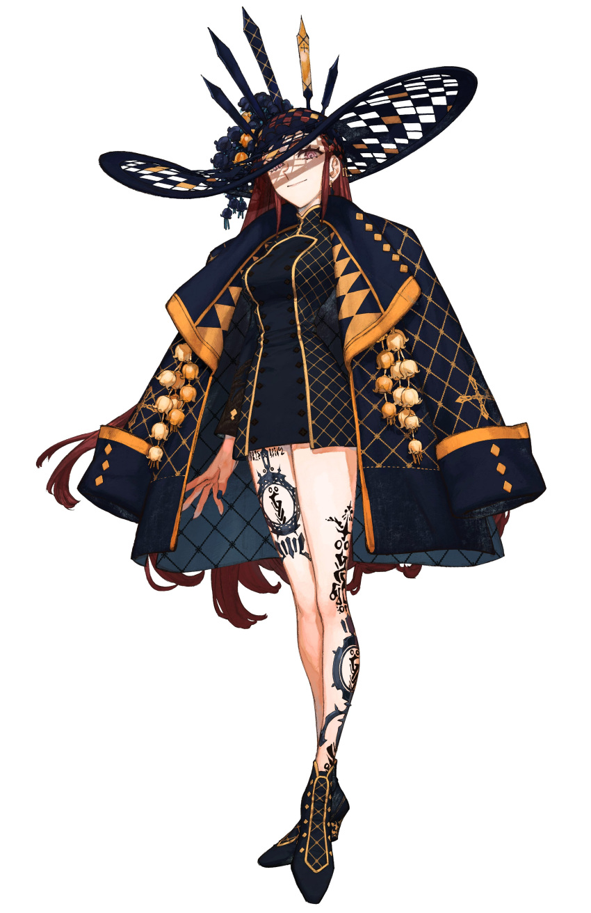absurdres, artist_request, bare_legs, black_dress, black_footwear, black_headwear, black_jacket, dorothea_coyett