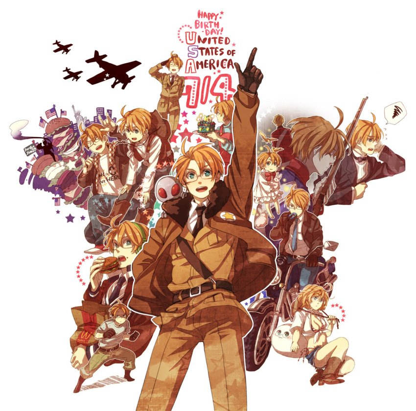 airplane, alien, america, america_(hetalia), american_flag, axis_powers_hetalia, bikini_top, blonde_hair