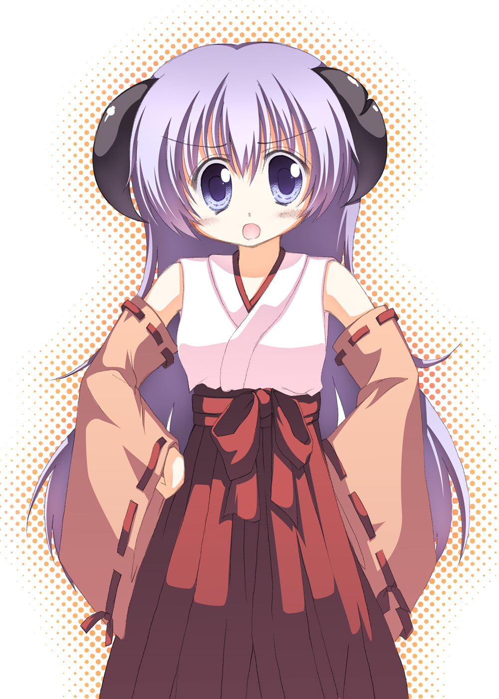detached_sleeves, hands_on_hips, hanyuu, highres, higurashi_no_naku_koro_ni, horns, hourai_susugu, japanese_clothes