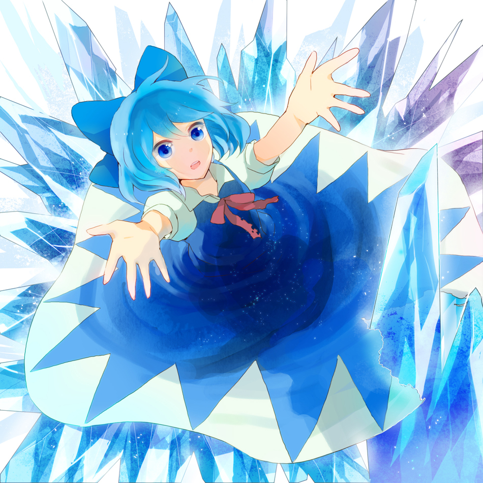 1girl, bad_id, cirno, mousariababa, solo, touhou